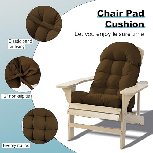 Image of Adirondack Chair Cushion, Rocking Chair Cushion 44x19.4x4 inch, High Back Patio Cushions of Upper and Lower with Ties, Sunscreen and Fade-Resistant (Brown, 2)