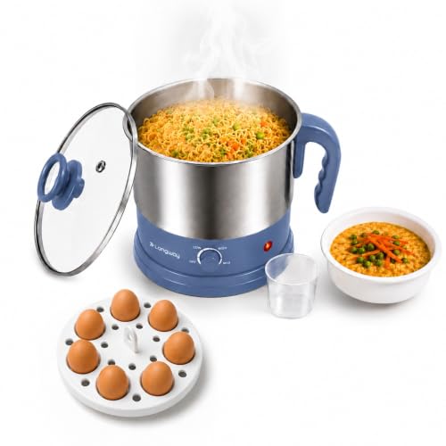 Image of Longway Multipurpose Electric Kettle 1.5 litre, 3 Heating Modes Stainless Steel Body with Glass Lid, kettle for hot Water, Milk, Tea and Coffee, Noodles, Soup, Rice, Egg Boiling | Gray & Silver