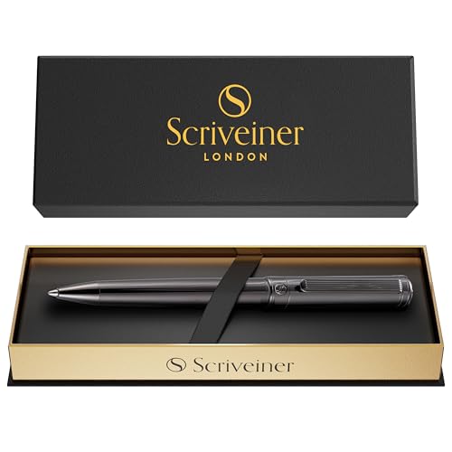 Image of Scriveiner Gun-Metal Lacquer Ballpoint Pen - Stunning Luxury Pen, Schmidt Black Refill, Best Gift Set for Men & Women, Professional Executive Office, Nice Fancy Designer Pens