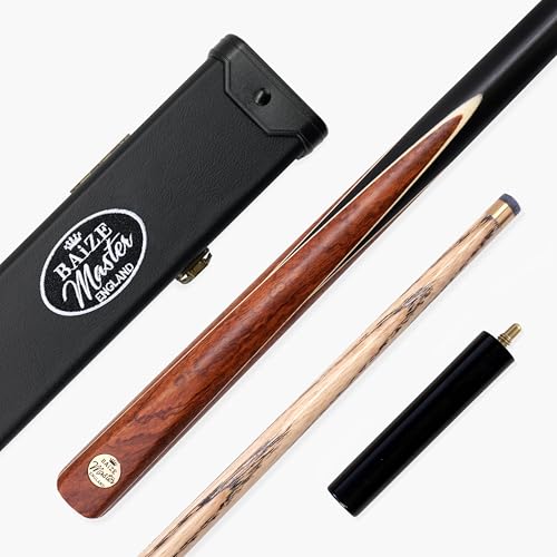 BAIZE MASTER Gold Series MARKSMAN 57 Inch ¾ Joint English Pool Cue with 8.5mm Blue Pressed Tip, Black Hard Case and 6 Inch Mini Butt Extension (Classic)