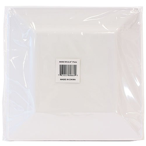 Lillian Collection Squares Pearl Premium Plastic Appetizer Plates - 8" (10 Pieces) - Perfect for Parties, Banquets & Catering