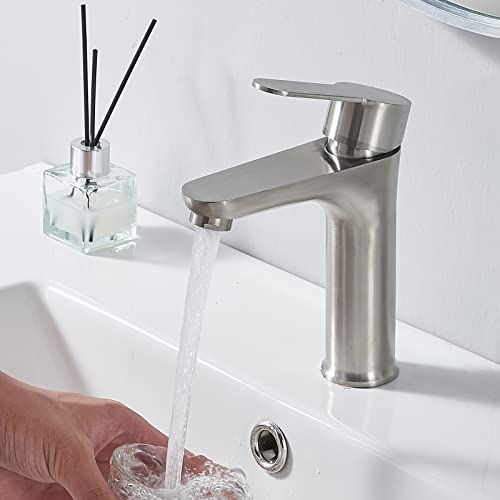 Vapsint Brushed Nickel Single Hole Bathroom Faucet,Single Handle Bathroom Sink Faucet Stainless Steel Vanity Faucet For Bathroom Sink With Water Supply Hoses #TOP3