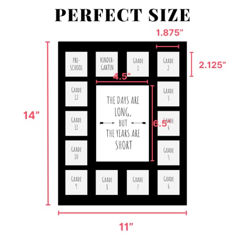 Vudeco School Picture Frame Pre-K 12-11X14" 15 Photos School Days Photo Collage-No Frame-Pre K School Kindergarten To 12Th Grade School Photo Book School Photo Frame K-12 Mat School Year Picture Album #TOP2