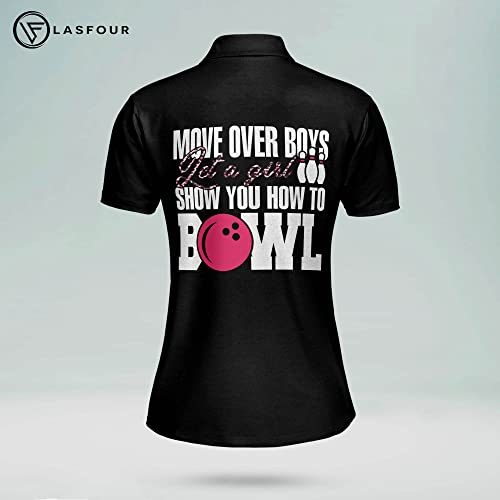 Lasfour Personalized Pink Leopard Bowling Jerseys Shirts For Women, Custom Quick-Dry Bowling Shirts Short Sleeve Polo For Girls, Funny Move Over Boys Let A Girl Show You How To Bowl Shirt #TOP2