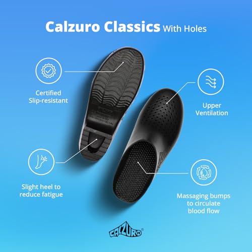 Image of CALZURO Classic Work Clogs with Holes - Unisex Work Clogs for Women and Men - Non Slip Shoes - Autoclavable Rubber Kitchen Shoes and Nursing Clogs
