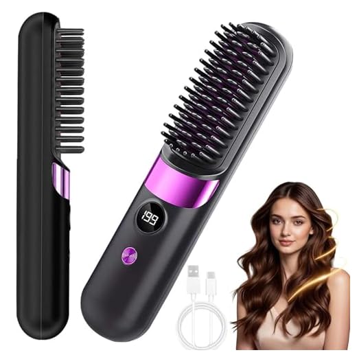 Glättbürste Kabellos, Haarbürste Elektrisch Stylingbürste für Kurze Langes Haare Damen, Tragbare Bürste Glätten, Kabellose Glättbürste, für alle Haartypen, Reisen Täglichen Gebrauch