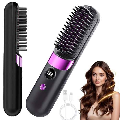 Glättbürste Kabellos Haarbürste Elektrisch Stylingbürste für Kurze Langes Haare Damen Tragbare Bürste Glätten Kabellose Glättbürste für alle Haartypen Reisen Täglichen Gebrauch