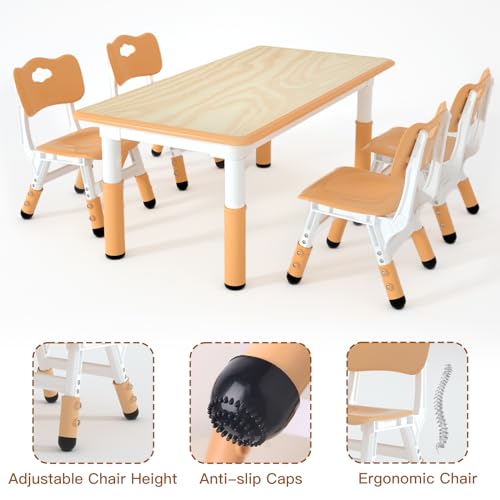 LulliSpace Kids Study Table and 4 Chairs Set,Height Adjustable Table and Chairs for Children and Toddlers,47.2"X23.6"Graffiti Desktop,Suitable for Daycare,Classrooms, Home by LulliSpace - Image 5