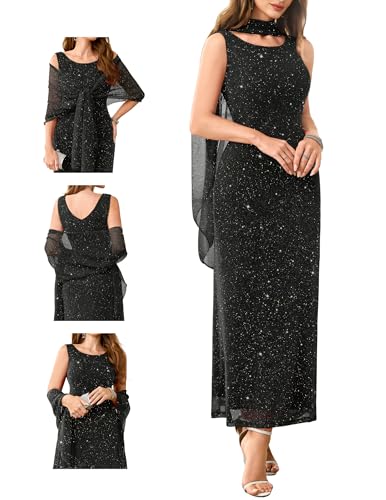 Wedtrend Formal Dresses for Women Sleeveless Sequin Dress Black Tie