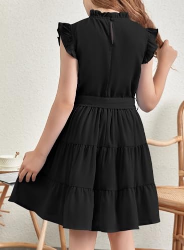 Tween Girls Dresses Elegant Sleeveless Ruffle Flowy Dress with Belt 6-13 Years3