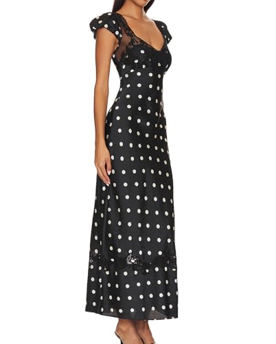 Image of Women Sexy Lace Patchwork Mesh Dress Floral Print Cutout Sweetheart Neck Backless Slit Summer Maxi Dress