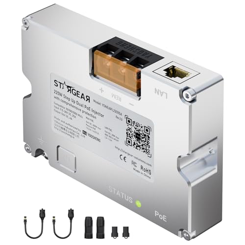 STARGEAR 220W Dual POE Converter + Starlink Cable to RJ45 Adapter Kits for Starlink Gen 3/V4, 12V/24V High-Efficiency Power Delivery Solution, Reliable and Easy Installation