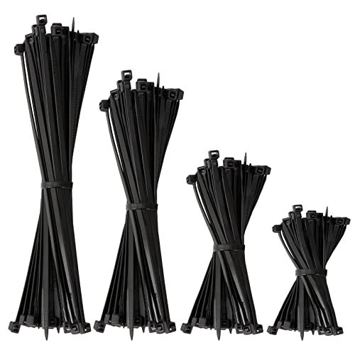 BEEWAY Bridas negras para cables, paquete de 120 bridas de 3,6 mm, para el hogar, oficina, jardín, varios tamaños de 100 mm, 150 mm, 200 mm, 300 mm (30 unidades/tamaño)