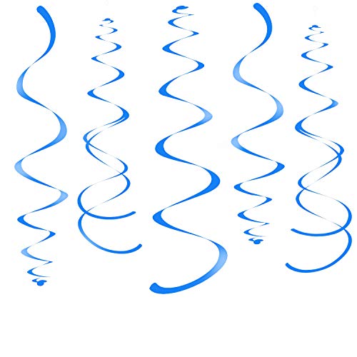 Image of Blue Party Hanging Swirl Decorations Plastic Streamer for Ceiling, Pack of 28