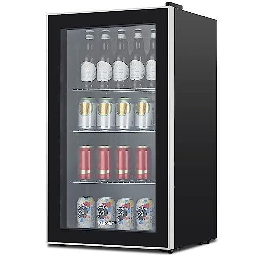 TABU 130 Can Beverage Refrigerator and Cooler,Mini Fridge with Glass Door,Display Front Beverage Cooler with Adjustable Shelves for Beer,Soda or Wine,Ideal for Home,Office or Bar(3.2 Cu.Ft)