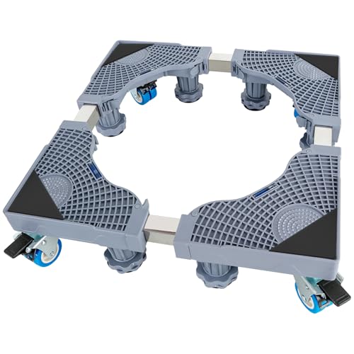 ATPEAM 洗濯機 台 キャスター付き かさ上げ台 8足8輪 万向輪付き ブレーキ機能付 500kg耐荷重洗濯機パン (灰色)