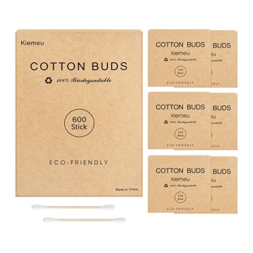 600 Sticks bamboo cotton swabs with eco friendly packaging,Biodegradable q tips for cleaning ear and doing makeup,Qtips wooden stick from Kiemeu
