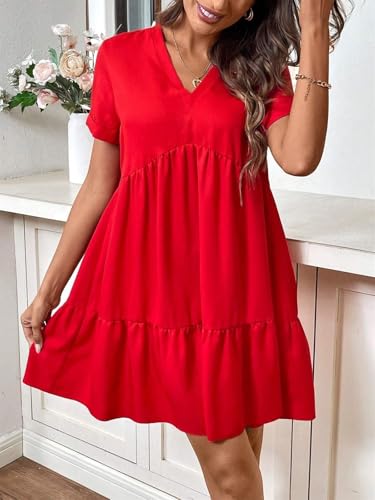 Robe de vacances rouge col en V ample et fluide pour un look décontracté chic - 6