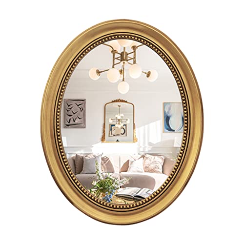 Vintage Gold Oval Wall Mirror for Vanity, 22''x28'', Baroque Art