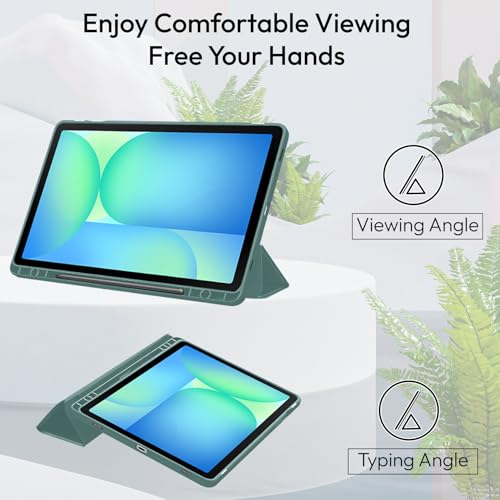 Image of Robustrion Cover Case for Samsung Galaxy Tab S10 FE Plus 13.1 inch Cover with [Pencil Holder] Hybrid Cover for Samsung Tab S10 FE Plus 13.1 inch Tablet [Auto Sleep Wake Support] - Dark Green