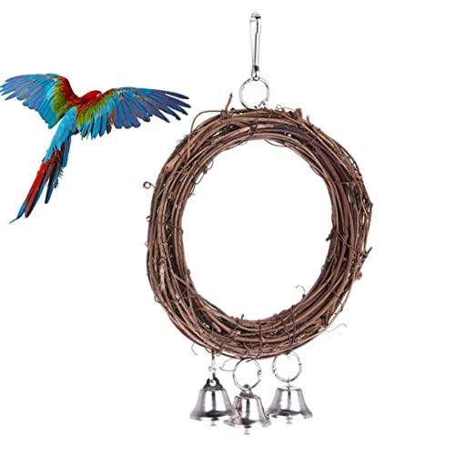 Generic Parrot Swing Sturdy Rattan Hanging Toy Bird Swing for Medium Parrots Random Color