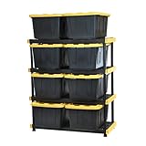 CX Black & Yellow, Shelving Unit and Heavy Duty Storage Containers, Extremely Durable (Shelf + 27 Gallon Container (8-Pack)), for Garage, Warehouse & Seasonal Storage
