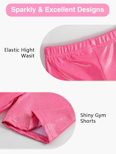 HOZIY Girls Gymnastics Leotards Outfits Sparkly Bow Back Unitards Biketard with Tumbling Shorts Hair band Kids 3-10 Years