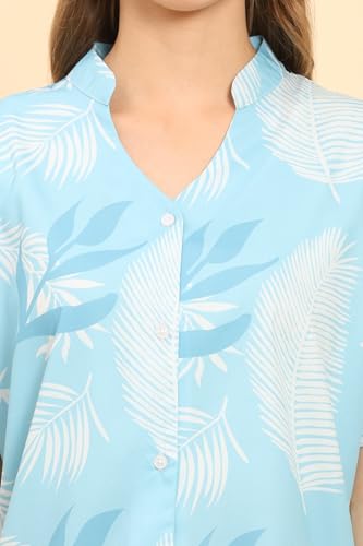 Image of Womens Casual Shirt Soft Beach Shirts Floral Tropic Print V Neck T-Shirt Short Sleeve Button Up Tops