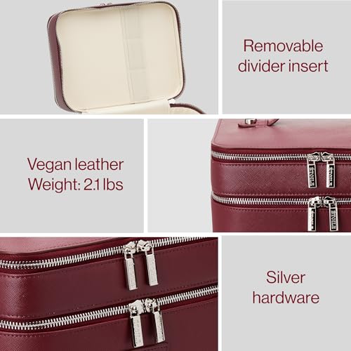 ETOILE - Duo Vanity Case Burgundy - Large Functional Travel Makeup Bag Organizer with Removable Divider & Mirror3