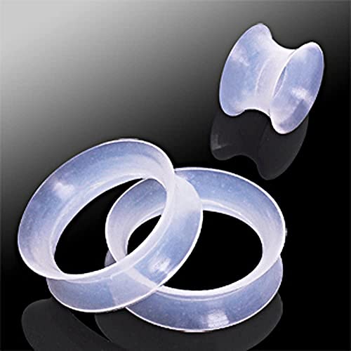 1 par (2 peças) TÚNEIS DE PELE DE SILICONE CLARO Calibres Duplo Flare Super Ultrafinos Macios Flexív