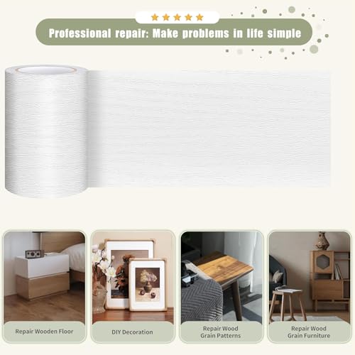 Image of White Colour Wood Border Wallpaper Peel and Stick Wooden Contact Paper for Countertops Border, Wall Corners Stickers and Wall Decor Waterproof Self Adhesive 4x120 Inch