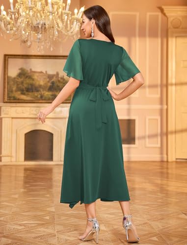 ZAFUL Womens Semi Formal Wedding Guest Dresses V Neck Flared Sleeve Evening Gowns Split Ruffle Party Modest Dress 20253