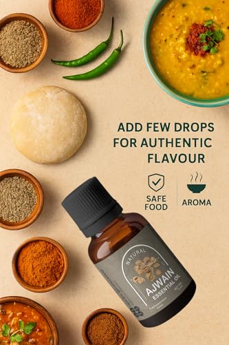 Image of Heilen Biopharm Ajwain (Carom Seed) Essential Oil - 15 mL | Cold-Pressed, 100% Pure & Natural | Food Grade (Edible) Ajwain Oil for Culinary & Wellness Uses | Pack of 1