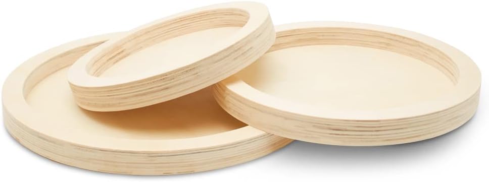 Small Unfinished Wood Craft Trays, 3 Sets of 3 Round Pouring Panels for Resin Art, DIY Décor, and Craft, by Woodpeckers
