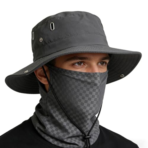 Image of GUSTAVE Mens Sun Hat Wide Brim Summer Sun Cap UV Protection Fishsing Hat Foldable Bucket Hat Outdoor