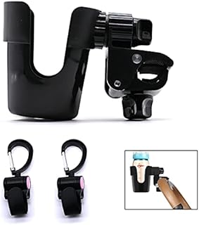Universal Stroller Cup Holder, Pram Cup Holder 360 Degree Rotation, baby pushchair parent coffee cup holders, ABS Adjustable Bottle Organizer Accommodate with 2pcs Hooks, for Baby Bottles,Bike