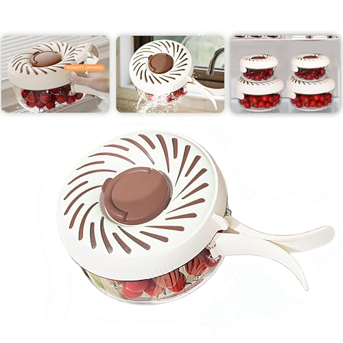 Panier de vidange multifonction de 15,5 cm avec couvercle et poignée, bol de nettoyage 3 en 1 pour fruits et légumes, passoire à fruits pour réfrigérateur (marron)