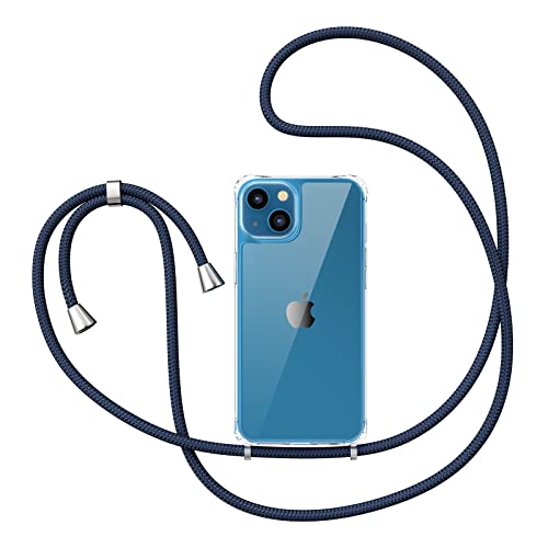 Ztofera Compatible With Iphone 13,Iphone 13 Clear Case With Adjustable Lanyard,Soft Slim Tpu Shockproof Protective Crossbody Case For Iphone 13,6.1 Inches-Navy Blue #TOP5