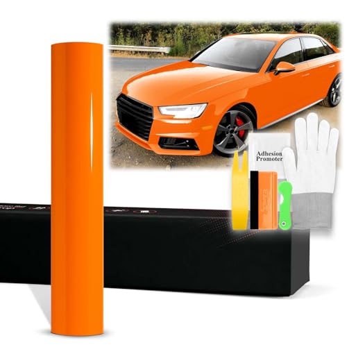 Film vinyle pour voiture anti-bulles avec kit de pose complet orange brillant