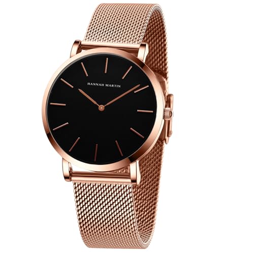 Image of HANNAH MARTIN Watches for Women Analog Women's Watch with Stainless Steel Expansion Band Minimalist Slim Dial 30M Waterproof Ladies Dress Wristwatch for Casual Daily Business