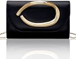 Larcenciel Leather Clutch Purse for Women w/ 3D Gold Acrylic Handle & Removable Chain Strap, Vintage Evening Clutch Bag