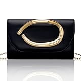 Larcenciel Sac à Main Femme Noir – Pochettes et Clutches Femme en Cuir avec Poignée en Laiton, Sac Bandoulière Tendance avec Chaîne Amovible, Pochette Soirée Elégantes pour Toutes, Mariage, Banquet