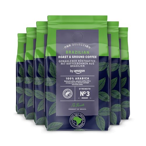by Amazon Caffè tostato e macinato Brasiliano, Tostatura media, 227g, Confezione da 6 - Certificato Rainforest Alliance