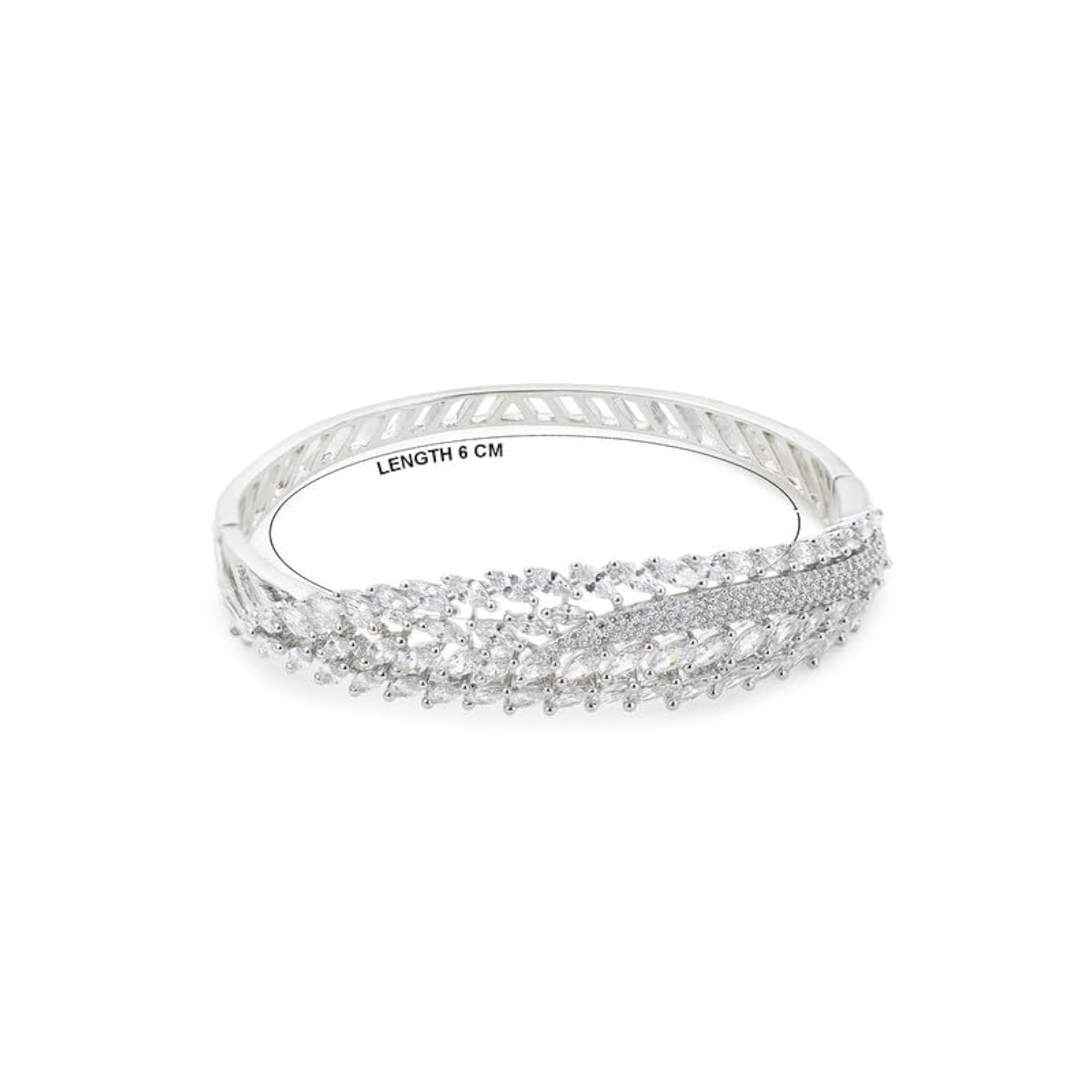 Silver Coated Zircon Setting Cuff Bangle, Traditional Gift