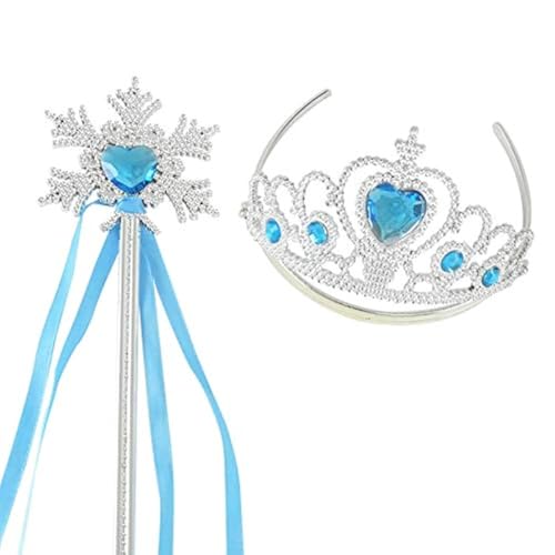 Image of FancyDressWale Princess Silk Wands Tiaras and Crowns for Girls Gem Wand Gold Set Blue