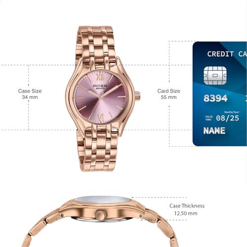 Image of Sonata Poze 8 Quartz Analog with Pink Dial IP Rose Gold Stainless Steel Strap Watch for Women - SP80168WM01W