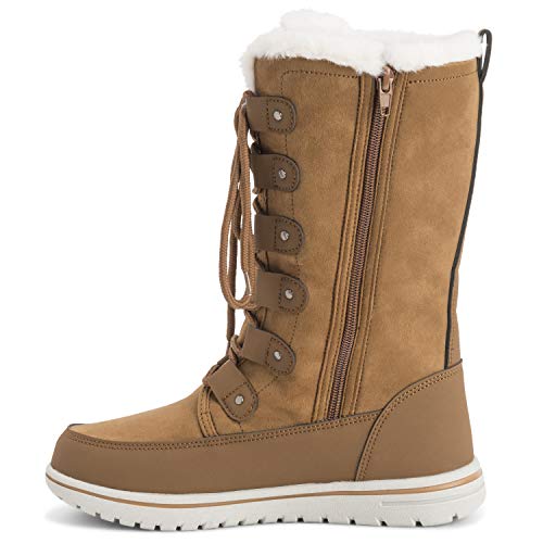 Polar Products Botas femininas térmicas quentes para neve e inverno cano alto à prova d'água, Tan S