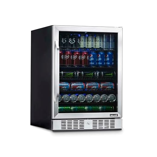 NewAir Large Beverage Refrigerator Cooler with 177 Can Capacity - Mini Bar Beer Fridge with Reversible Hinge Glass Door And Bottom Key Lock - Cools to 37F - Stainless Steel ABR-1770
