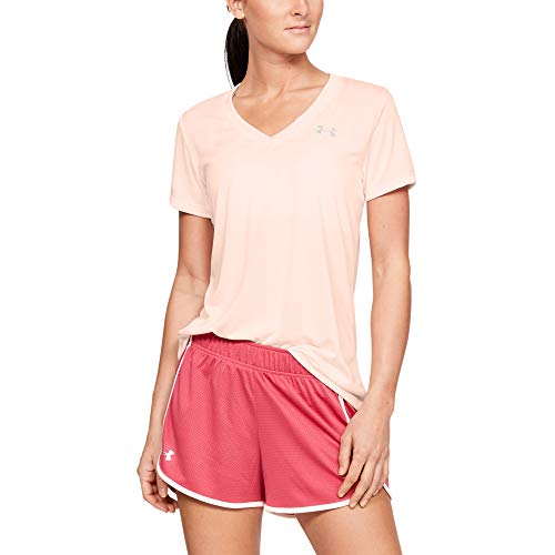 Under Armour Women's Regular Tech V-Neck Twist Short Sleeve T-Shirt, Orange (805)/Metallic Silver, Small