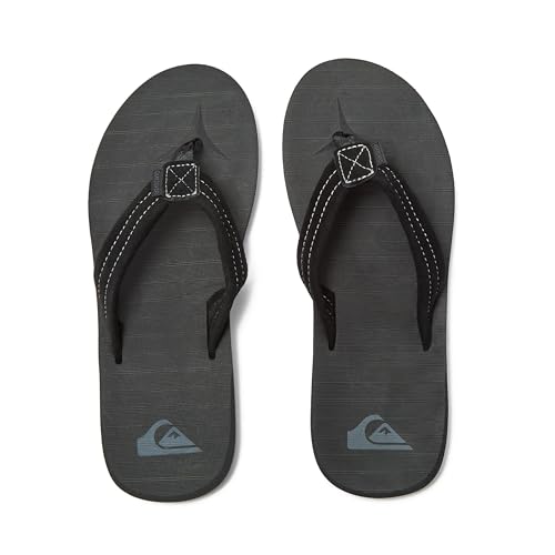 Quiksilver Carver Suede Flip Flops for Men, Arch Support Athletic Mens Sandals, Size 6 to 16 Thong Mens Slides, Solid Black, 14 M US